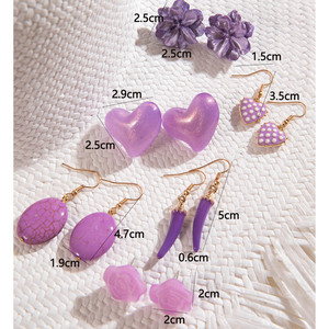 Boucles d'oreilles pendantes Cœur d'amour Camélia Rose Violet pour Femme, Ensemble de Boucles d'oreilles en Argent avec Dés Roses, Bijoux - Product Image 3