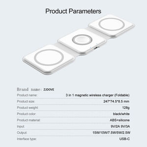 Chargeur sans fil portable 15W à charge rapide avec écouteurs pliables et chargeur de montre, port Type-C, entrée 5V/2A, sortie 9V/2A avec logo OEM - Product Image 6