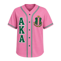 Maillot de baseball imprimé avec le blason rose et vert de la sororité grecque, personnalisable OEM POD avec nom et numéro de chapitre, haut pour homme