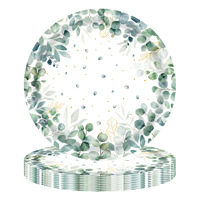 Vente en gros de vaisselle pour fête sur le thème de la sauge verte, assiettes en papier jetables pour décoration de mariage