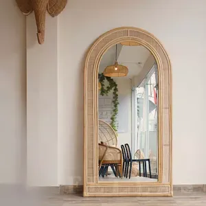 <span class=keywords><strong>Miroir</strong></span> sur pied en <span class=keywords><strong>rotin</strong></span> tressé arqué pleine longueur pour chambre à coucher, salon, décoration intérieure, vente en gros - Product Image 1
