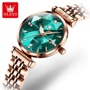 Olevs 5536 relógio de pulso clássico de quartzo para mulheres, pulseira de aço inoxidável excel, à prova d'água, calendário robusto, relógio de pulso para lazer