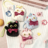 Nouveau porte-clés en peluche Jandudu, chat aux grands yeux, blanc, rose, noir, en tissu doux, rembourré en coton PP, avec logo personnalisé, pendentif, nœud, sac cadeau