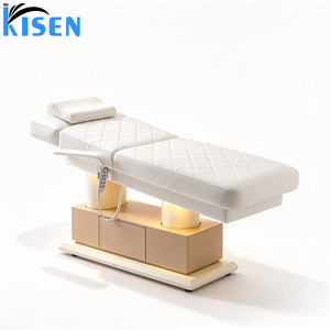 เตียงต่อขนตาไฟฟ้าปรับระดับได้ Kisen Cloth LED พร้อมระบบทำความร้อน ควบคุมอุณหภูมิ ดีไซน์โค้งมนอเนกประสงค์ สไตล์มินิมอล สำหรับร้านเสริมสวยและนวด - Product Image 4
