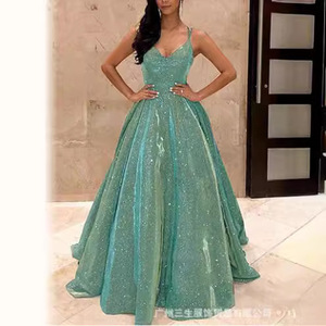Elegante Vestido Largo de Noche con Lentejuelas, Escote Corazón, Cintura Imperio y Capa Transparente para Banquetes y Eventos - Product Image 1