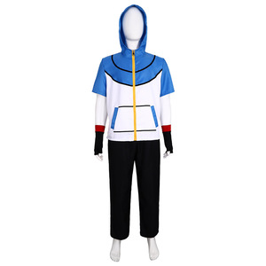 Ensemble de Costume Cosplay Pokémon Ash – Sweat à Capuche, Pantalon et Gants Bleus, Blancs et Noirs – Tenue de Jeu de Rôle Anime Été 2025 - Product Image 1