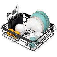 WIREKING Égouttoir à vaisselle extensible en acier au carbone pour évier, avec plateau de drainage, porte-assiettes, section à ustensiles, organisateur de cuisine portable
