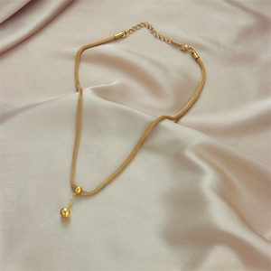 Korean Style Gold Tassel Pendant Necklace Stainless Steel Chain Party Jewelry - Product Image 3