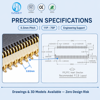 Connecteur FPC vertical de haute qualité 0,3 mm, montage SMT à 180 degrés, 13 à 61 broches, ZIF plaqué or pour assemblage de cartes PCB