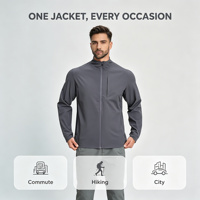 Veste légère pour homme en nylon recyclé, coupe-vent, imperméable, respirante, à séchage rapide, avec fermeture éclair et col montant, entièrement zippée, pour activités de plein air et usage décontracté