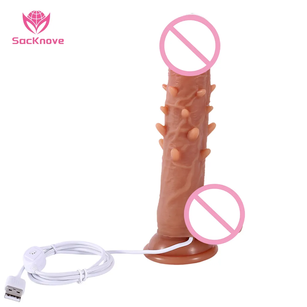 SacKnove Silicone Thrusting Skin Thorn Artificial Penis G Spot Flexible Realistic Vibrating Dildos for Women Sex Toys