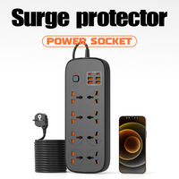 Multiprise universelle OL 10A avec protection contre les surtensions, 8 prises, 4 ports USB-A et 2 ports USB-C, câble de 2 m