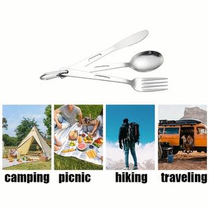 Wholesale Portable Stainless Steel <b>Knife</b> <b>Fork</b> <b>Spoon</b> <b>Set</b> with Carabiner for Travel Camping Modern Outdoor Cutlery <b>Set</b> - Product Image 4