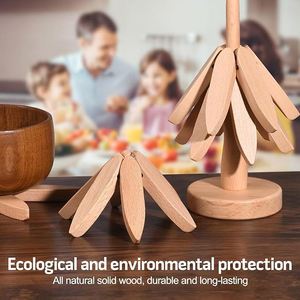 Creative Carved Beech Wood Dining Table Mat <b>Heat</b> Resistant Eco-Friendly Durable Geometric Shape Household <b>Coaster</b> - Product Image 4
