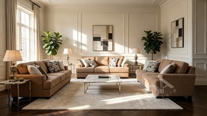 <span class=keywords><strong>Divano</strong></span> in Tessuto Cognac per Grossisti di Mobili, Configurazione 3+2+1, Sedute per Salotto per Designer d'Interni - Product Image 5