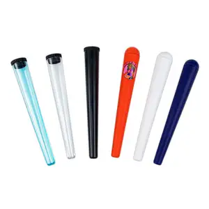 Benutzer definierte 115mm 120mm Farbe Kunststoff Luftdichtes Rohr Geruchs sicher Transparente Lagerung Pop-Top-Behälter Konische Rollen rohre mit Deckel