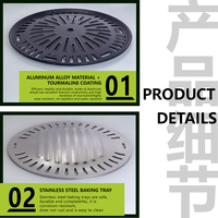 Plaque de cuisson coréenne en fonte d'aluminium avec revêtement marbré, grille de barbecue ronde en acier inoxydable antiadhésive de qualité commerciale