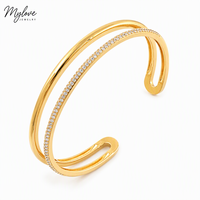 Bracelet jonc ouvert double couche en laiton plaqué or 18 carats avec micro-pavé de zirconiums cubiques Mylove pour femme – Bijoux de mode