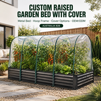 Grand lit de jardin surélevé en métal de style australien avec couverture de serre et cadre en arceaux, pots de fleurs OEM en gros