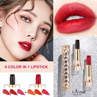 Baume à lèvres mat magique double embout, rouge à lèvres waterproof six couleurs en un, vente en gros personnalisable, double tube 6 couleurs