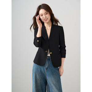 Women's Blazer Long Sleeve Solid Color Cotton Slim Fit Casual Fashion Spring Autumn Jacket For Petite Women - Product Image 4