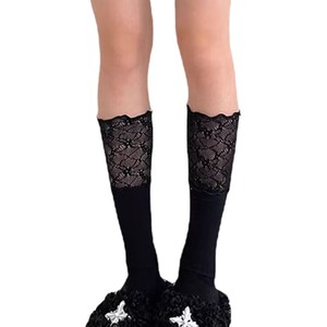 Women's Lace Trimmed Calf <b>Socks</b> Cotton Breathable Anti Slip Slouch <b>Socks</b> For Autumn White <b>Black</b> Solid Color W1887 - Product Image 4