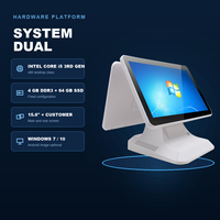 Terminal POS Layar Ganda 15,6 Inci Layar Belakang Printer Thermal 58mm Sistem Kasir Supermarket Ritel Putih