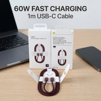 Kabel Nylon Tipe C ke Tipe C 1M 60W Pengisian Cepat dengan Pelindung Anyaman untuk Ponsel 18 17 16 15 Pro Max Plus Harga Pabrik