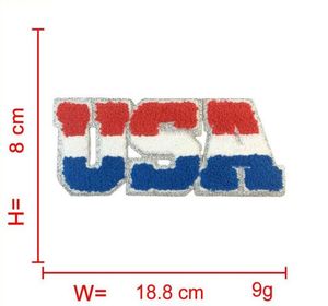 Patchs brodés thermocollants en chenille à bordure argentée avec lettres USA pour la décoration de chapeaux et de vêtements - Product Image 4
