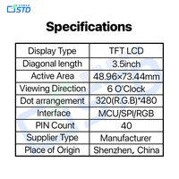 Écran LCD TFT TN 3,5 pouces 320x480 MCU/SPI/RGB avec rétroéclairage LED, luminosité 260 nits, haute personnalisation, assurance qualité