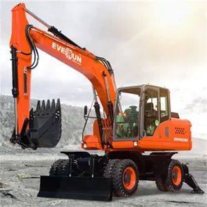 Everun Import Chinês Erwe150 13.5 Ton Brand New Farm Home Mulcher Terra Máquina Hidráulica Mini Escavadeira de Roda Com Pneus