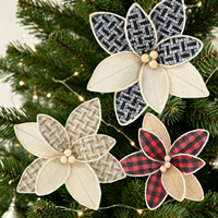 Tela de Lino con Diseño de Flor de Pascua Navideña, 9.4 Pulgadas, Roja y Blanca, Adorno Floral para Decoración de Árboles de Navidad, Venta al Por Mayor