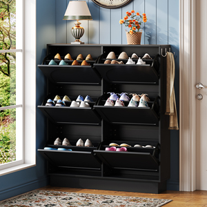 Meuble à chaussures moderne et étroit avec 6 tiroirs basculants, design gain de place, style crème, pour salon, rangement de chaussures, mobilier de maison - Product Image 1