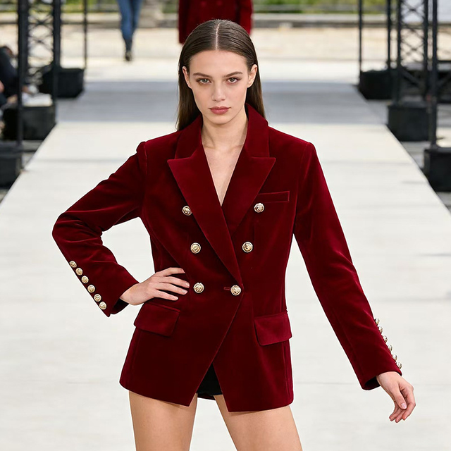2026 New Factory Customized Velvet Blazers Jackets Casual Oversized Long Suit Jacket Double Breasted Blazer for Office Lady