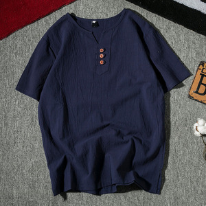 T-shirt da uomo con scollo a V in lino e scollo a V nuova t-shirt da uomo giovane - Product Image 3