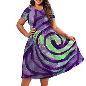 Vestido de cuello redondo ancho de manga corta para mujer a la moda estampado de alta calidad vestido de estilo tropical Hawaiano Prairie Chic - Product Image 2