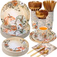 Vaisselle de Thanksgiving en papier, assiettes, serviettes, décorations de fête d'automne, fournitures jetables pour fête de Thanksgiving, gobelets, couverts, décorations