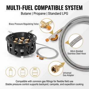 Réchaud de camping portable à <span class=keywords><strong>gaz</strong></span> 7 brûleurs 21000W en fonte, cuisinière au <span class=keywords><strong>propane</strong></span> et au <span class=keywords><strong>butane</strong></span>, 2,4 kg, léger, pour wok extérieur et barbecue de plein air - Product Image 2