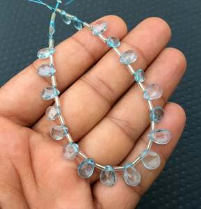 Gema de Topacio azul Natural, 1 hebra, 21 piezas, facetadas, en forma de pera, Briolette, fabricación india - Product Image 4