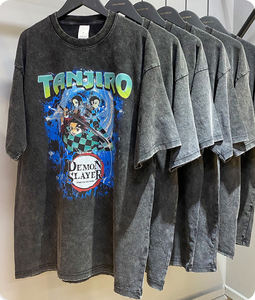 उच्च सड़क पुरुष ओवरसाइज बुना हुआ काले पुराने धोने यूरोपीय पुरुषों की छोटी आस्तीन टी-शर्ट - Product Image 6