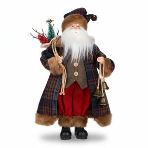 Vintage Plaid Christmas Santa Claus Figurine Collectibles for Room Papai Noel Wholesale - Product Image 1