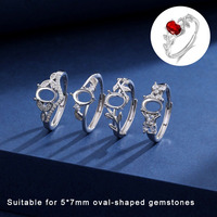 925 Sterling Silber Ringfassung Verstellbare Blanko-Ringbasis mit Tropfenform Ovalform für DIY Schmuckherstellung Set Schmuckteile