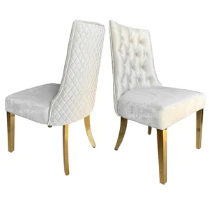 Legs Dining Room Chair Hotel Luxury Dinning Chair Gold Velvet Beige Home Furniture Fabric Stainless Steel Modern Tufted 2PC/CTNS