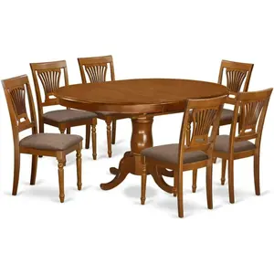 蝶の葉と6つのリネン生地の布張りの椅子が付いている楕円形の台所テーブルダイニングルームの家具セット7ピース