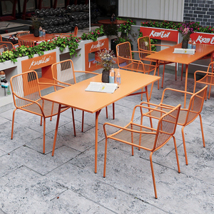 Thiết lập vườn sắt nghệ thuật giải trí cho ngoài trời sân thượng Bảng điều chỉnh gỗ vật liệu kim loại cho công viên công nghiệp phong cách ngoài trời ăn bàn ghế - Product Image 3