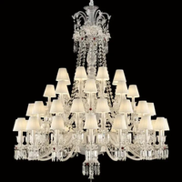 Lustre en cristal de luxe de grande taille, lampe de plafond moderne plaquée or avec abat-jour en tissu pour hall d'hôtel, villa, décoration de mariage