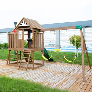 Columpio de madera para jardín con casita, tobogán verde, escalera de escalada y 3 columpios - accesorios de plástico para juegos al aire libre - Product Image 6