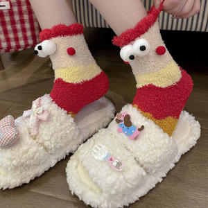 WZ-305 femmes grands yeux mi-longueur hiver épais tricoté respirant corail polaire dessin animé frites chaud maison sommeil <span class=keywords><strong>chaussettes</strong></span> de sol - Product Image 4