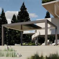 Pérgola Eléctrica Retráctil Inteligente de Aluminio con Luces LED, Sensor de Viento, Techo de Láminas Ajustables y Recubrimiento en Polvo para Jardín y Balcón