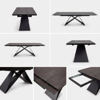 Table à manger extensible en pierre frittée, base minimaliste en acier carbone croisé, table gain de place pour cuisine, bureau, réception